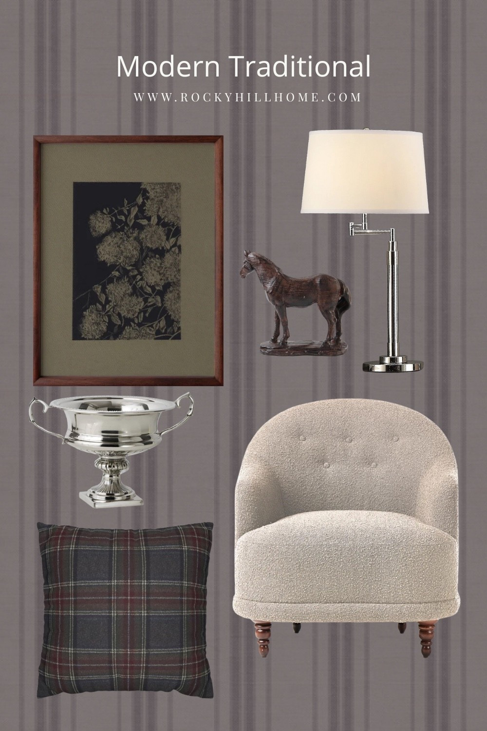 Modern Traditional, but cozy + classic.
Warm plaid accents, polished metals, vintage-inspired art, and a modern traditional chair, this look feels elevated without feeling formal.

#LTKHome #LTKFindsUnder50