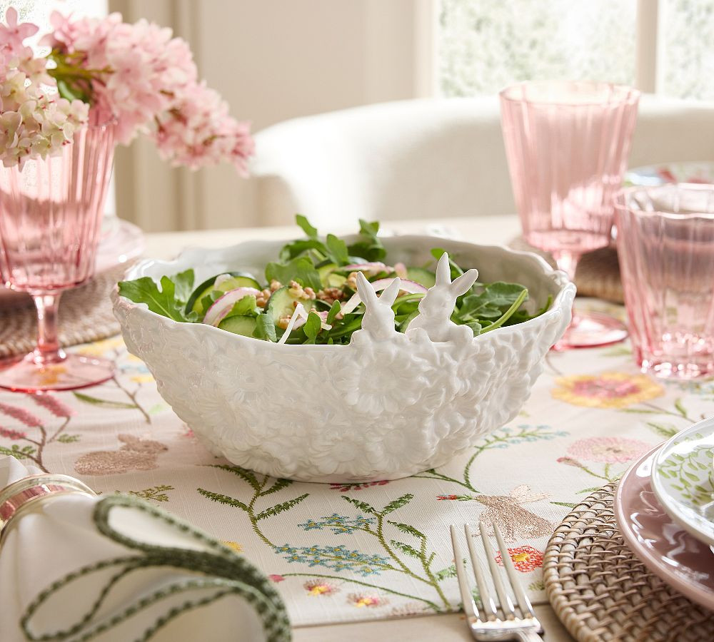 Floral Bunny Stoneware Serving Bowl | Pottery Barn (US)