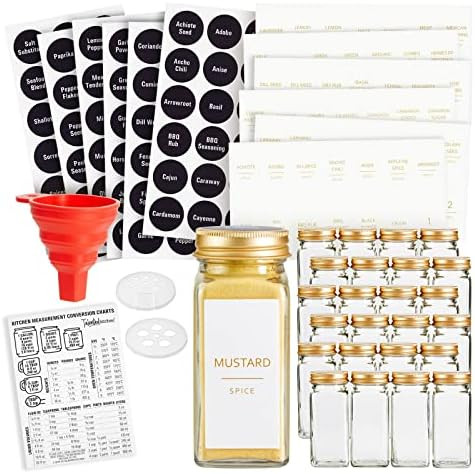 Set of 24 Gold Cap Glass Spice Jars with Labels, Empty 4oz Containers with Shaker Lids, 284 Prepr... | Amazon (US)