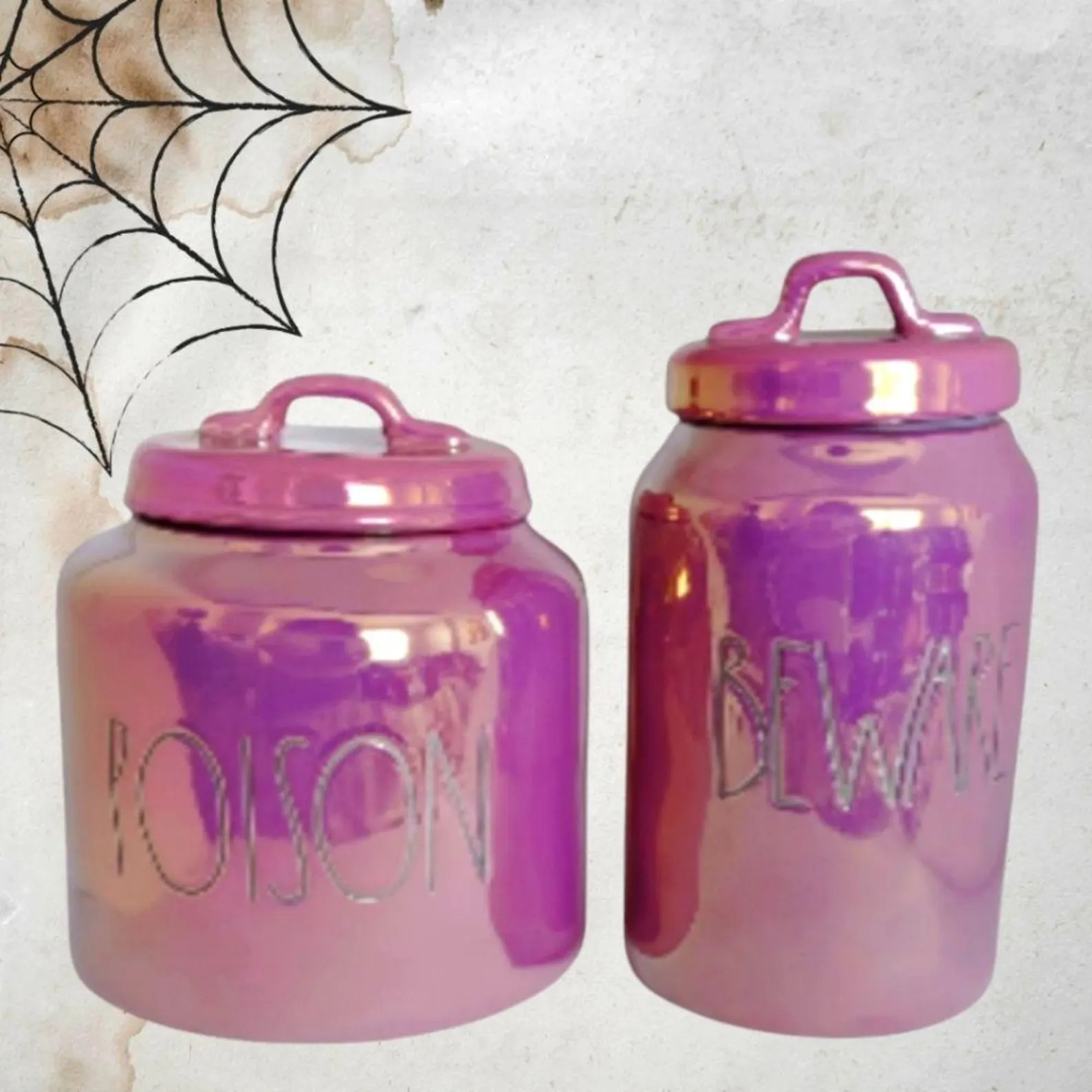 Rae Dunn "poison" "beware" Halloween Large Luster Canisters SET - Etsy | Etsy (US)