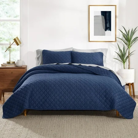 Gap Home T-Shirt Soft Slub Jersey Organic Cotton Blend Quilt, Full/Queen, Navy | Walmart (US)