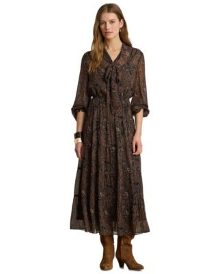 Lauren Ralph Lauren Womens Long Sleeve Flare Dress | Macy's