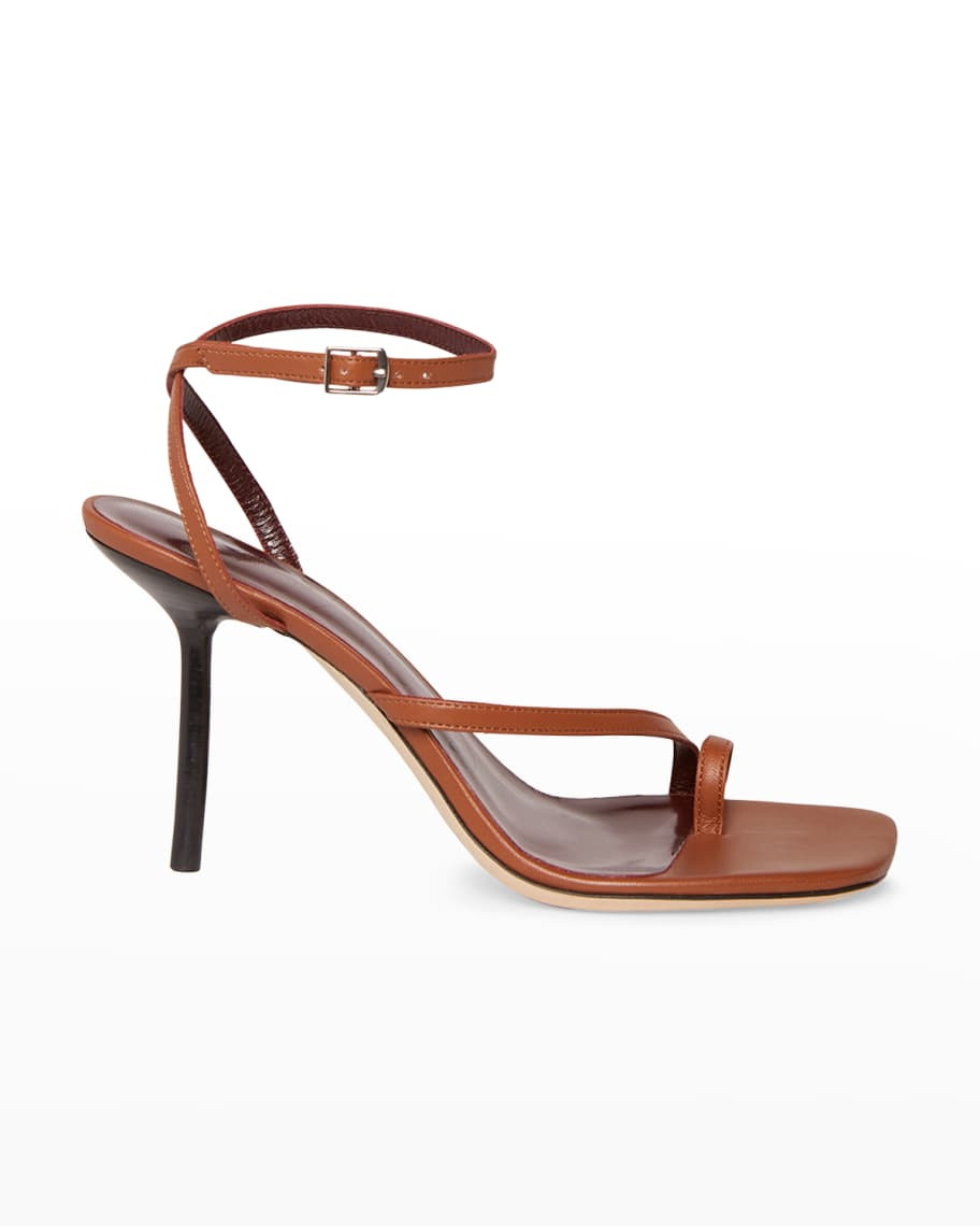 Staud Mona Ankle-Strap Leather Stiletto Sandals | Neiman Marcus