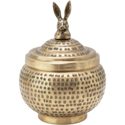 Brass Round Hammered Metal Container With Rabbit Finial, Finish | Wayfair North America