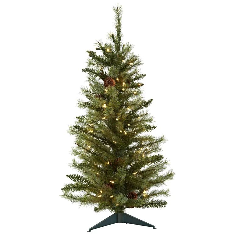 Nearly Natural 3 ft. Christmas Tree w/Pine Cones & Clear Lights - Walmart.com | Walmart (US)