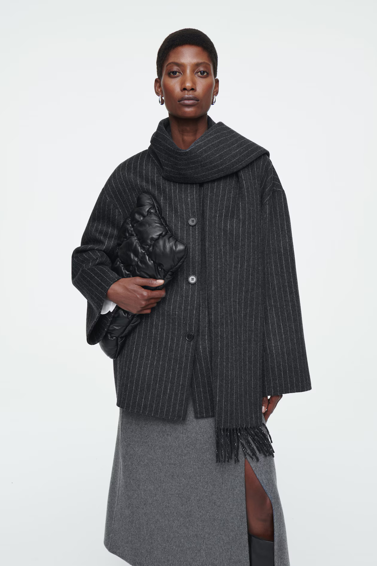 OVERSIZED WOOL-BLEND SCARF JACKET - CHARCOAL / PINSTRIPED | COS (EU)