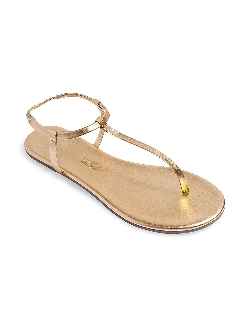 Foundations Matte Leather T-Strap Sandals | Saks Fifth Avenue