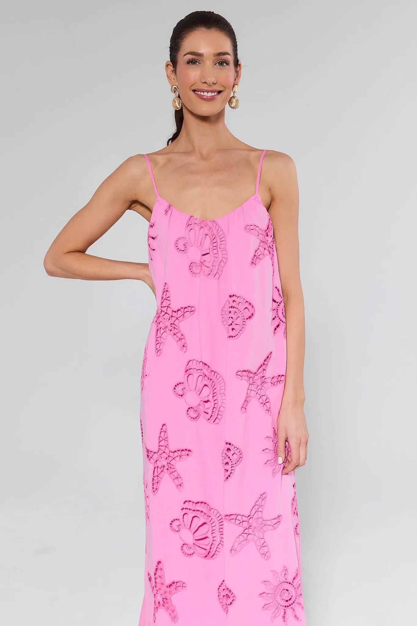 Perla Pink Embroidered Maxi Dress | Avara