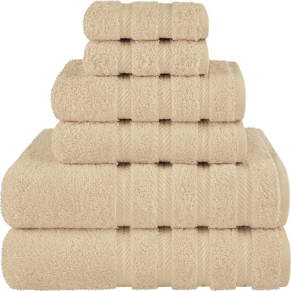 American Soft Linen Luxury 6 Piece Towel Set, 2 Bath Towels 2 Hand Towels 2 Washcloths, 100% Cott... | Amazon (US)