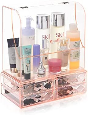 BIEDUM Pink Diamond Makeup Organizer, Large Acrylic Cosmetics Display Cases with Dustproof Waterproo | Amazon (US)