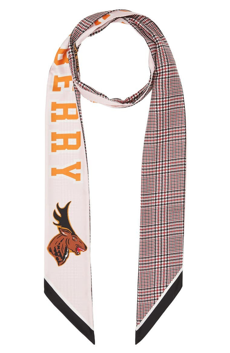 Varsity Graphic & Houndstooth Reversible Silk Skinny Scarf | Nordstrom