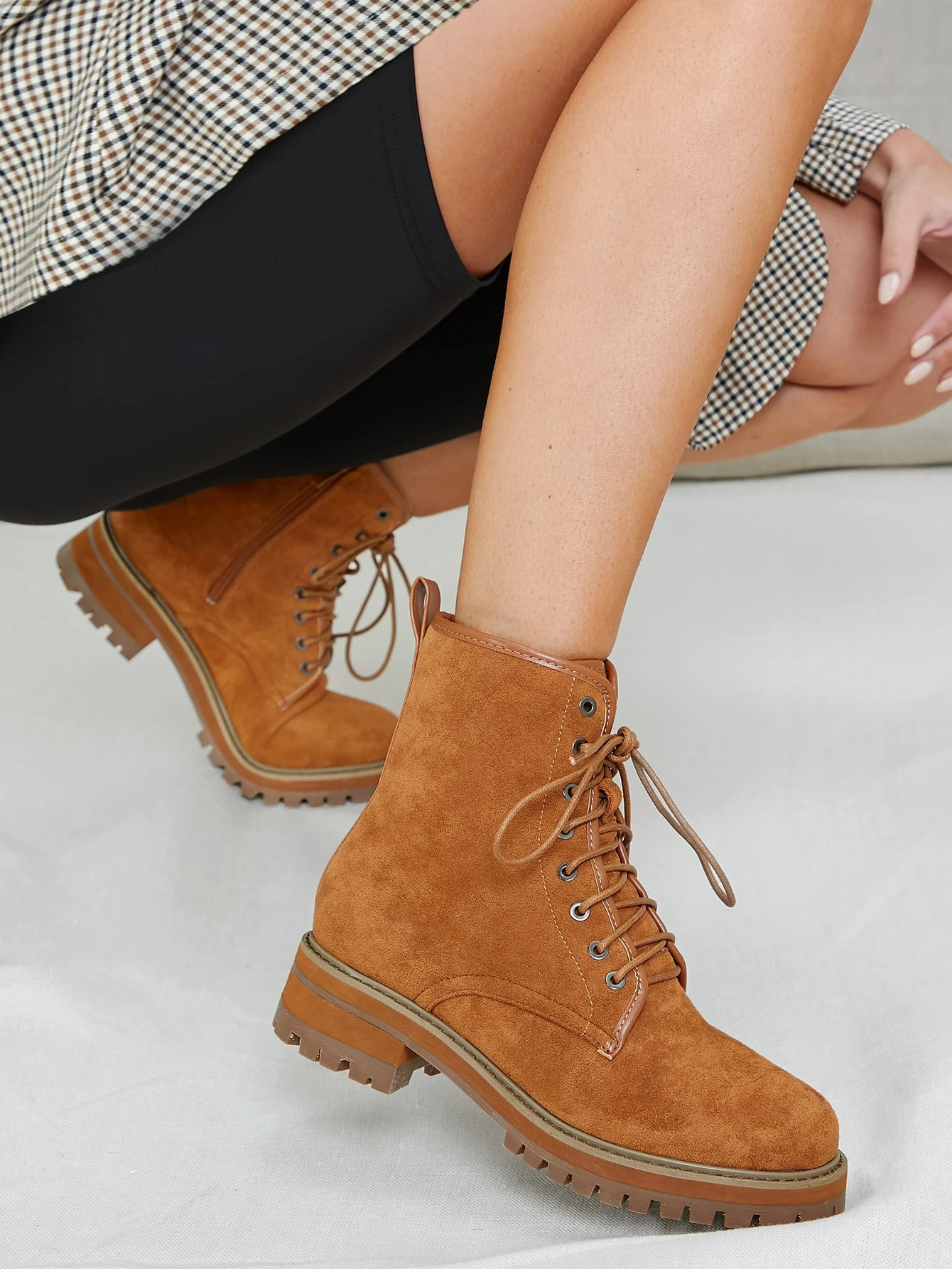 Vegan Suede Lace-Up Platform Combat Boots | SHEIN
