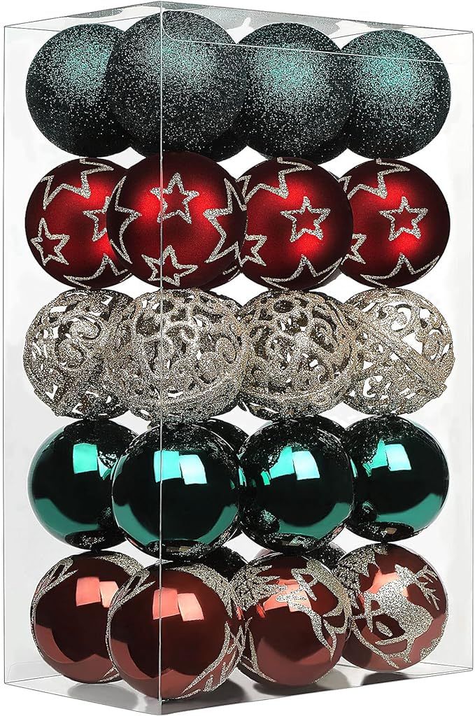 SHareconn 30ct 60mm/2.36" Christmas Balls Ornaments, Shatterproof Plastic Decorative Baubles for ... | Amazon (US)