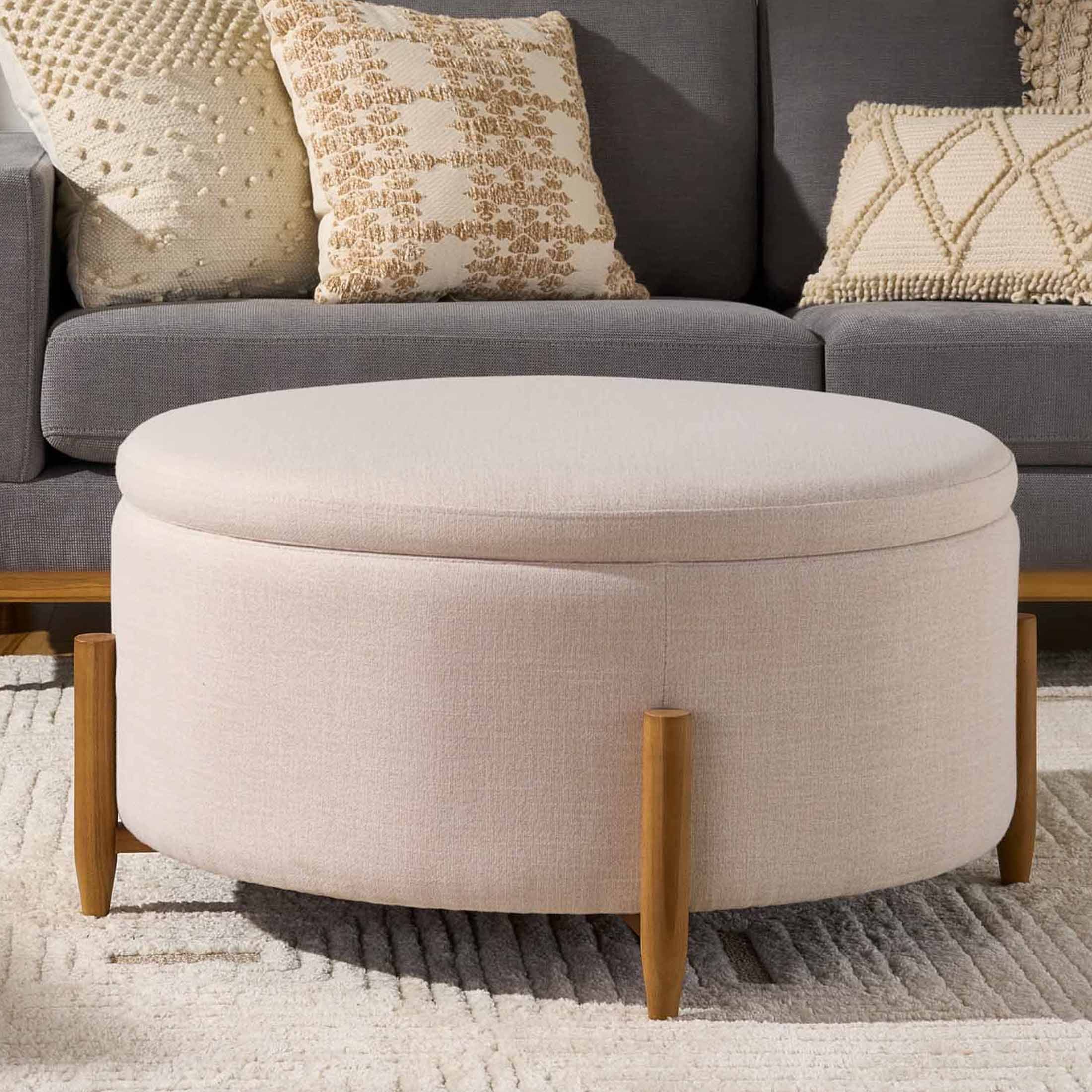 Better Homes & Gardens Springwood Round Storage Ottoman, Cream - Walmart.com | Walmart (US)