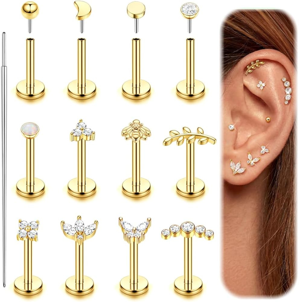 Fansilver 14K Gold Plated Threadless Flat Back Earrings for Women Men | Amazon (US)
