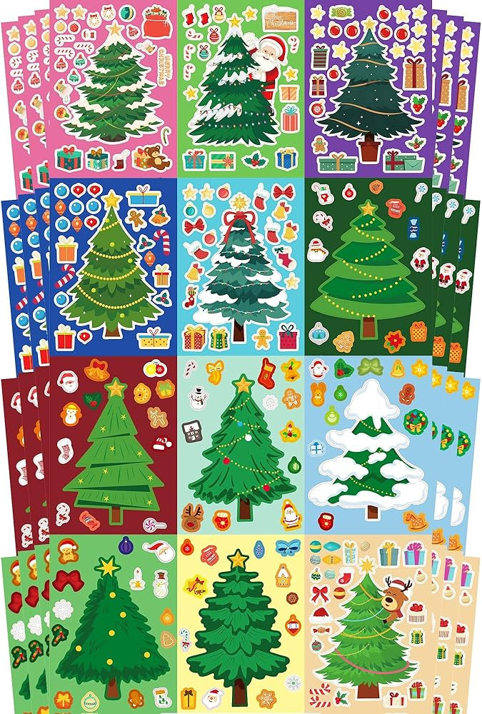 48 Sheets Christmas Tree Party Favors Stickers for Kids - Make Your Own Christmas Tree Stickers -... | Amazon (US)