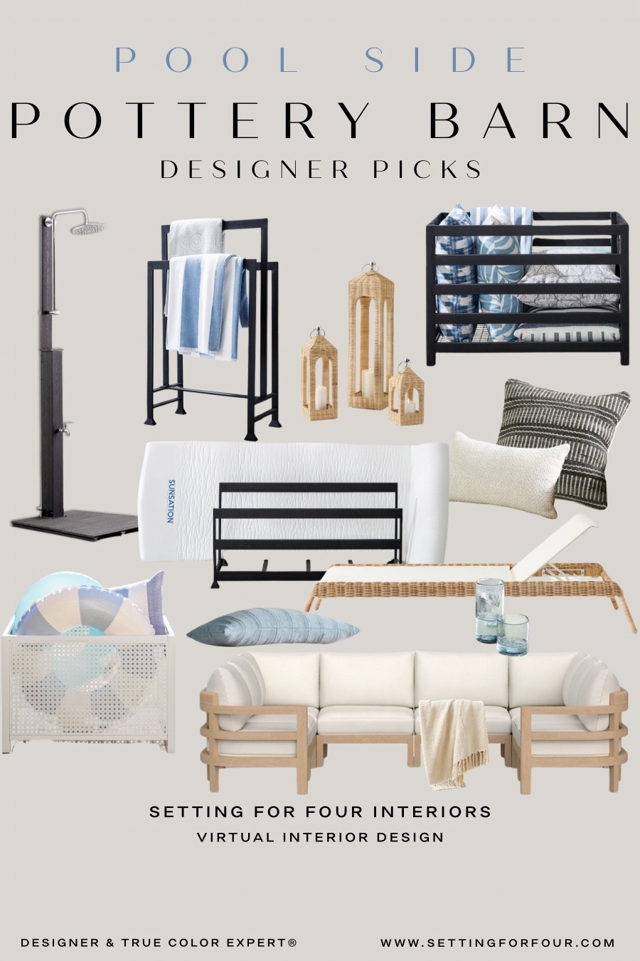 Pottery Barn pool edit! Stylish ways to store pool toys and create a gorgeous patio setting! Neutral aesthetic Backyard, outdoor, outdoor shower, towel holder, pool toy storage, towel drying rack, sectional sofa, outdoor chaise lounge chair, outdoor sectional sofa, cushion storage, outdoor pillows, Organic modern, transitional, minimalist, traditional, classic, outdoor coffee table, tray, bathroom mirror, throw blanket, scent pillows, marble clock, decor, front door wreath, candle, candle holders, rattan, wood, black white beige earthy, summer decor ideas

#LTKsummer #LTKhome #LTKsale