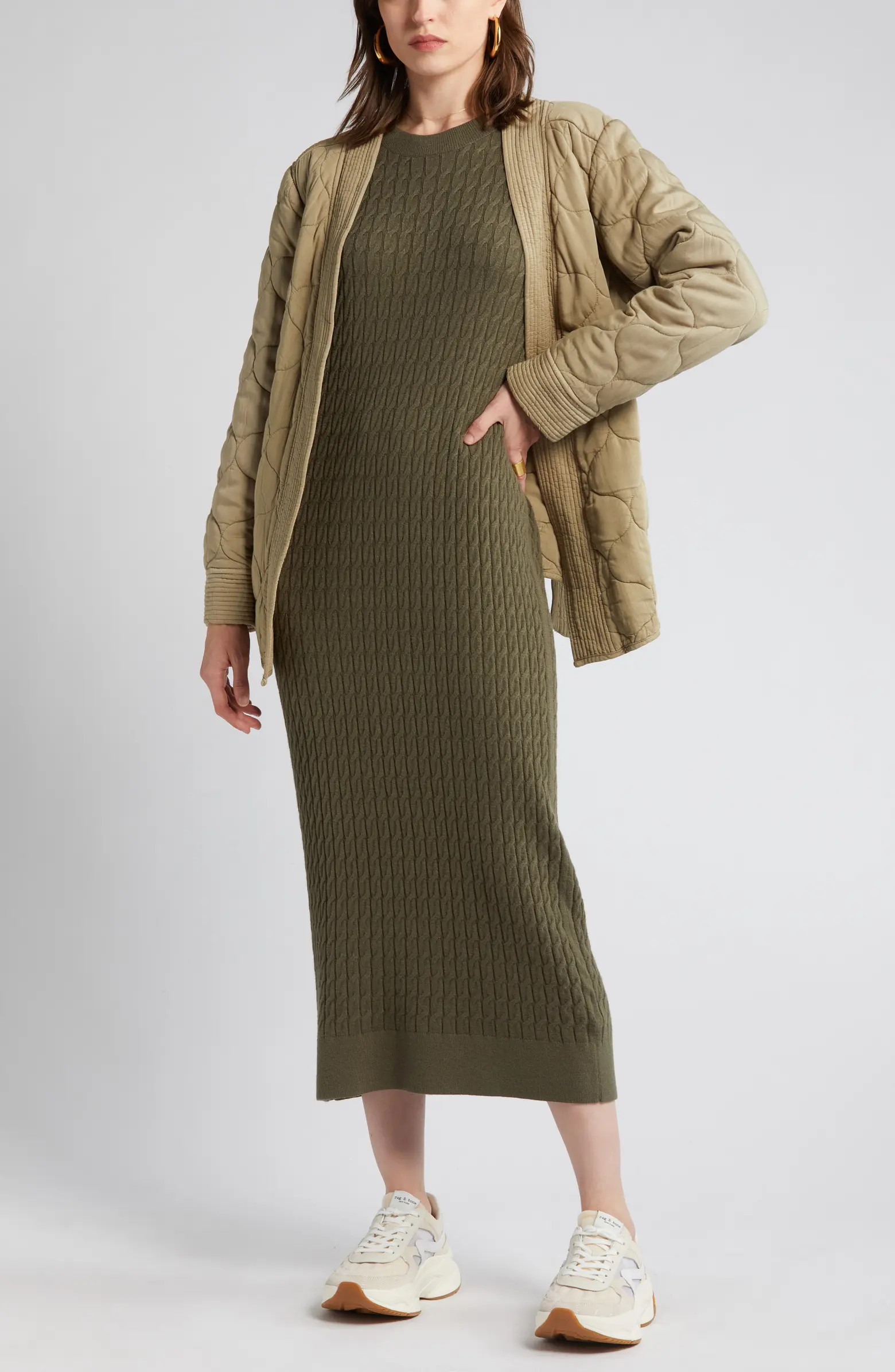 Cable Stitch Long Sleeve Midi Sweater Dress | Nordstrom