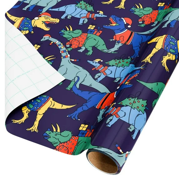 Navy Blue Dinosaur Christmas Wrapping Paper, 200 sq ft, by Holiday Time | Walmart (US)
