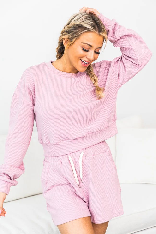 Why Not Mauve Cropped Cord Lounge Pullover | Pink Lily