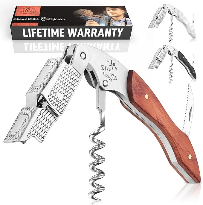 Zulay Kitchen Corkscrew Wine Opener - Premium 420 Stainless Steel & Rosewood Wine Bottle Opener -... | Amazon (US)