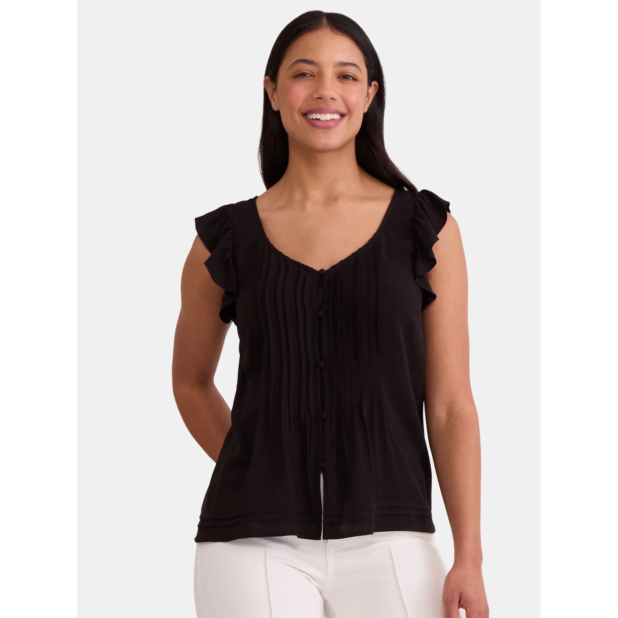 Time and Tru Women's Sweetheart Flutter Sleeve top, Sizes XS-XXXL | Walmart (US)