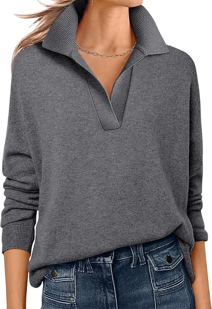 ANRABESS Womens Polo V Neck Long Sleeve Sweaters Lightweight Dressy Casual Business Basic Knit Pu... | Amazon (US)