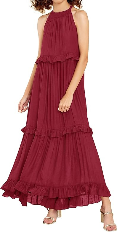 R.Vivimos Womens Summer Dress Cotton Sleeveless Halter Layered Ruffles Casual Boho Flowy Maxi Dre... | Amazon (US)