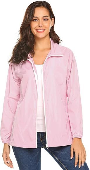 SUNAELIA Women Lightweight Hooded Raincoat with Pockets Outdoors Packable Rain Jacket | Amazon (US)
