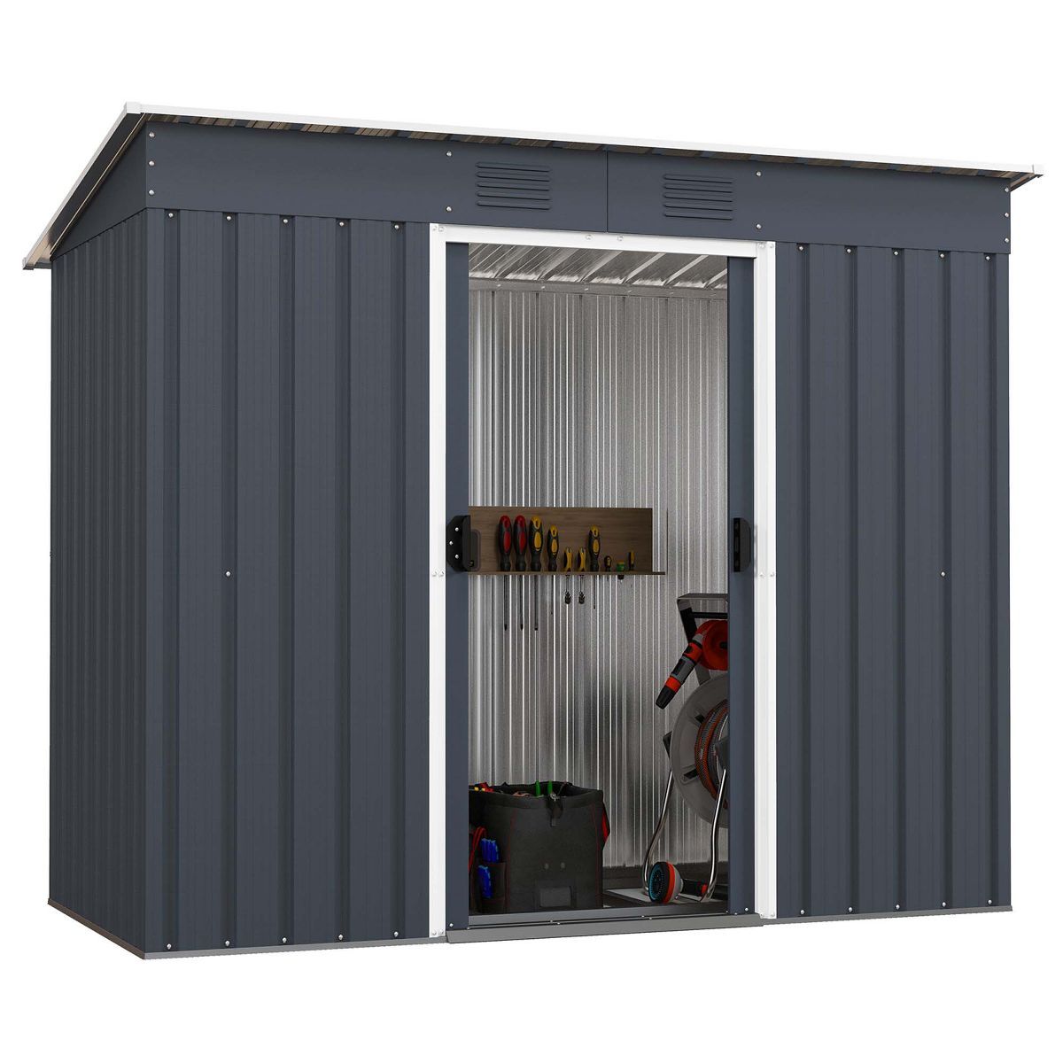 Costway 3.6' x 7.1' Outside Garden Storage Shed Tool House with Ground Foundation Frame | Target