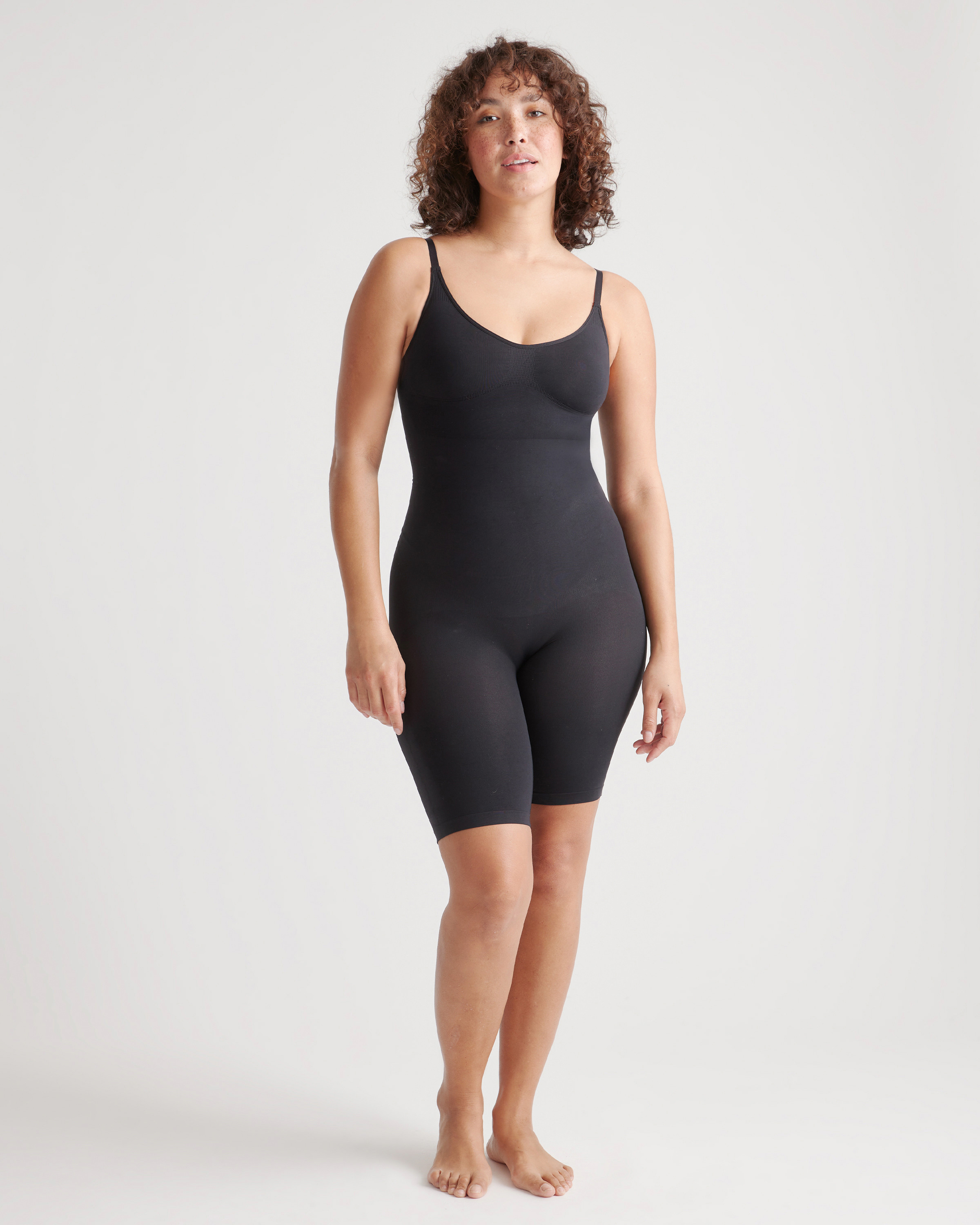 Quince | Women's Sculpting Mid-Thigh Bodysuit in Black, Size Medium, Nylon/Spandex | Quince