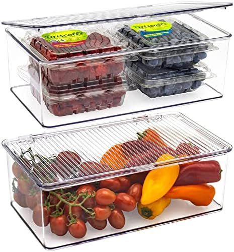 Storage Bins for Pantry & Fridge with Hinged Lids - Clear Plastic Organization Containers. Free u... | Amazon (US)