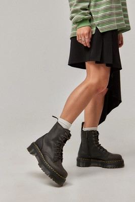 Dr. Martens Jadon Burnished Charcoal Boots - Grey UK 7 at Urban Outfitters | Urban Outfitters UK