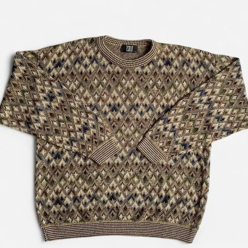 Vintage 90s tan multicolored patterned grandpa sweater | Etsy (US)