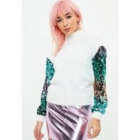 White Sequin Sleeve Sweater | Missguided (US & CA)