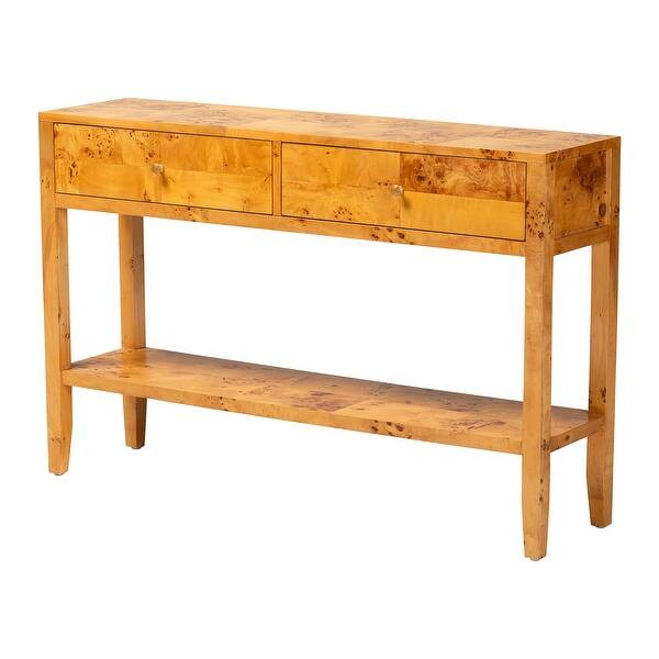 Ghina Modern and Contemporary Natural Light Mappa Burl Wood 2-Drawer Console Table | Bed Bath & Beyond