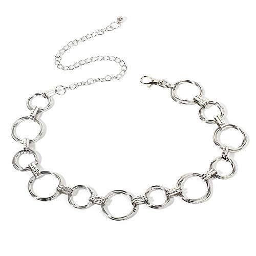 COLORFUL BLING Simple Adjustable Gold Silver Belt Chain Metal Punk Waist Chain Long Tassel Link Circle Round Dress Belt Body Chain Party Wedding Daily Jewelry-Circle Silver | Amazon (US)