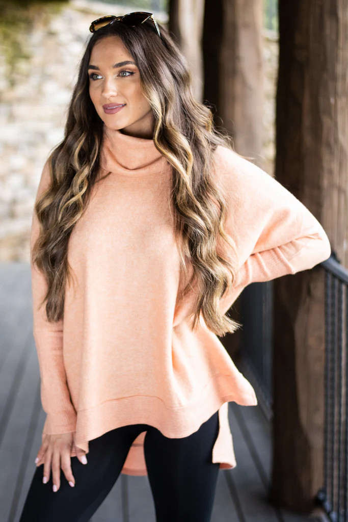 Feeling So Chipper Sherbert Orange Cowl Neck Sweater | The Mint Julep Boutique
