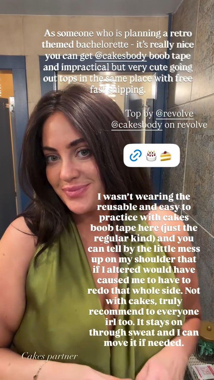 Really love Cakes boob tape for how easy it is to apply, adjust, and reapply, and for how well it wears and stays put through movement and sweat. I ordered both my most recent supply of Cakes and this fun little going-out top from @Revolve.

#LTKMidsize
