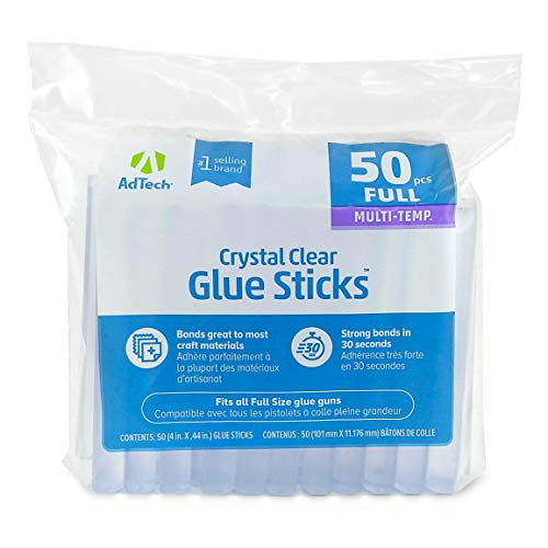 AdTech Crystal Clear Hot Glue Gun Sticks (W220-14ZIP50) – Full Size Hot Glue Sticks. All-purpose glue sticks for crafting, scrapbooking & more. 50 pieces. Length: 4” Diameter: .44”. | Amazon (US)