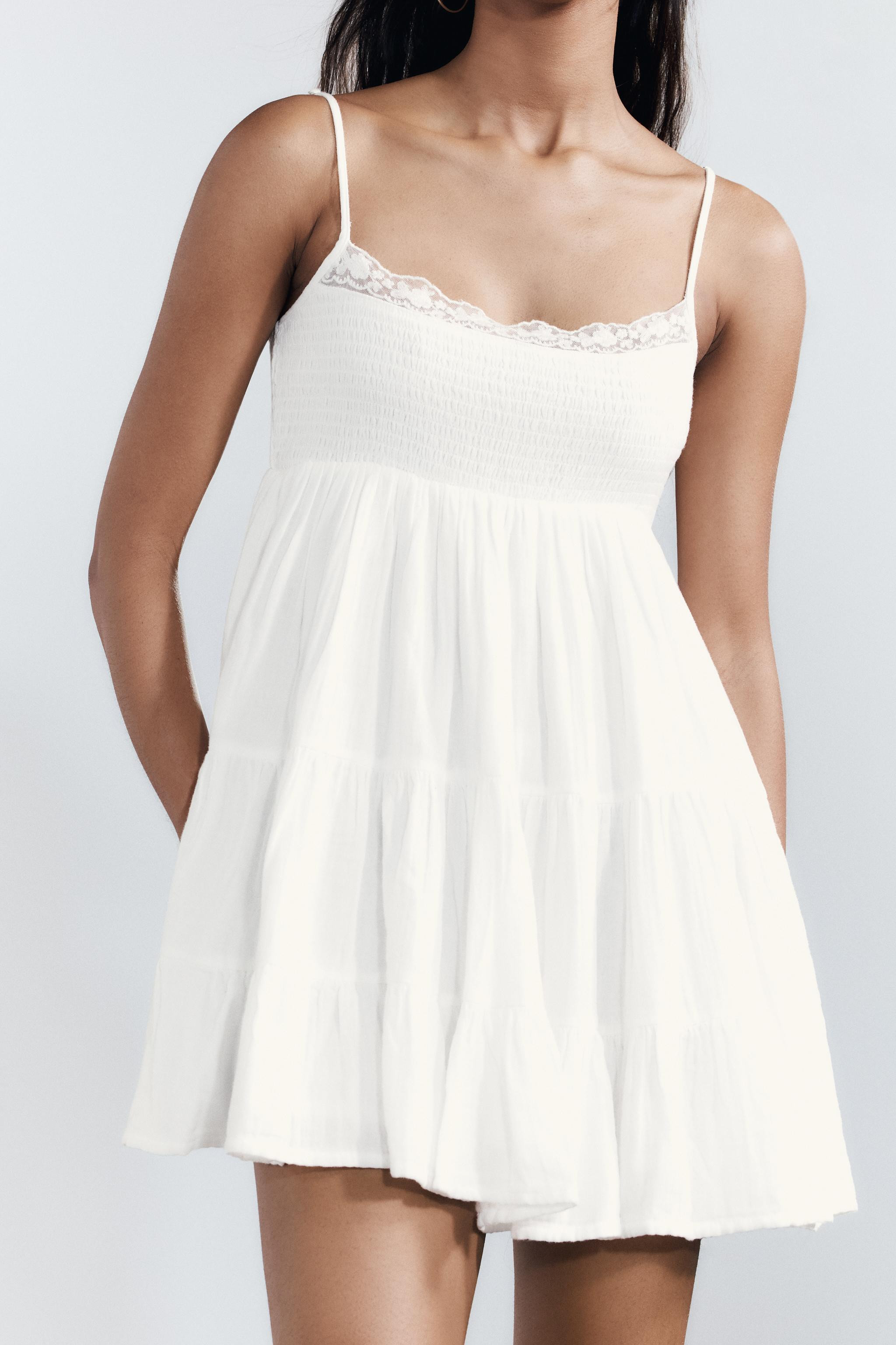 KURZES KLEID AUS GASE MIT SPITZE | Zara DE