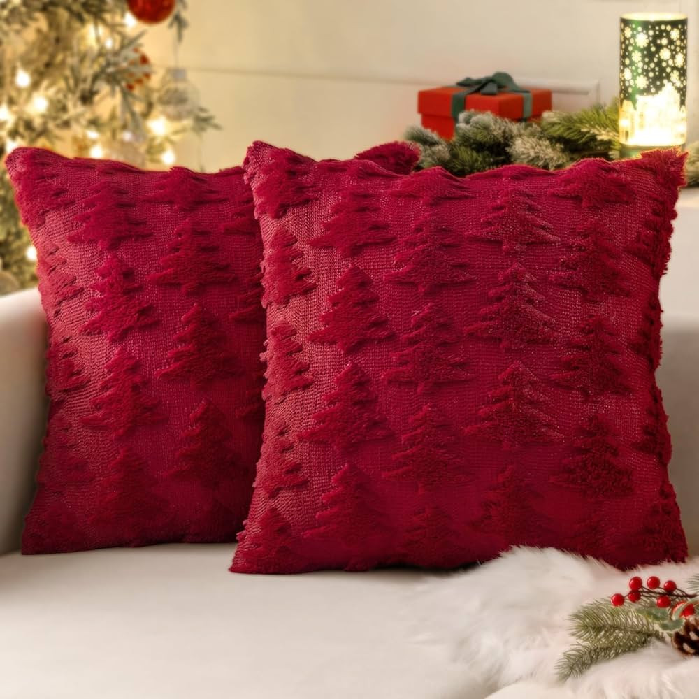 MIULEE Burgundy Red Throw Pillow Covers Christmas Tree Decorative Pillow Covers 18x18 Inch Soft P... | Amazon (US)