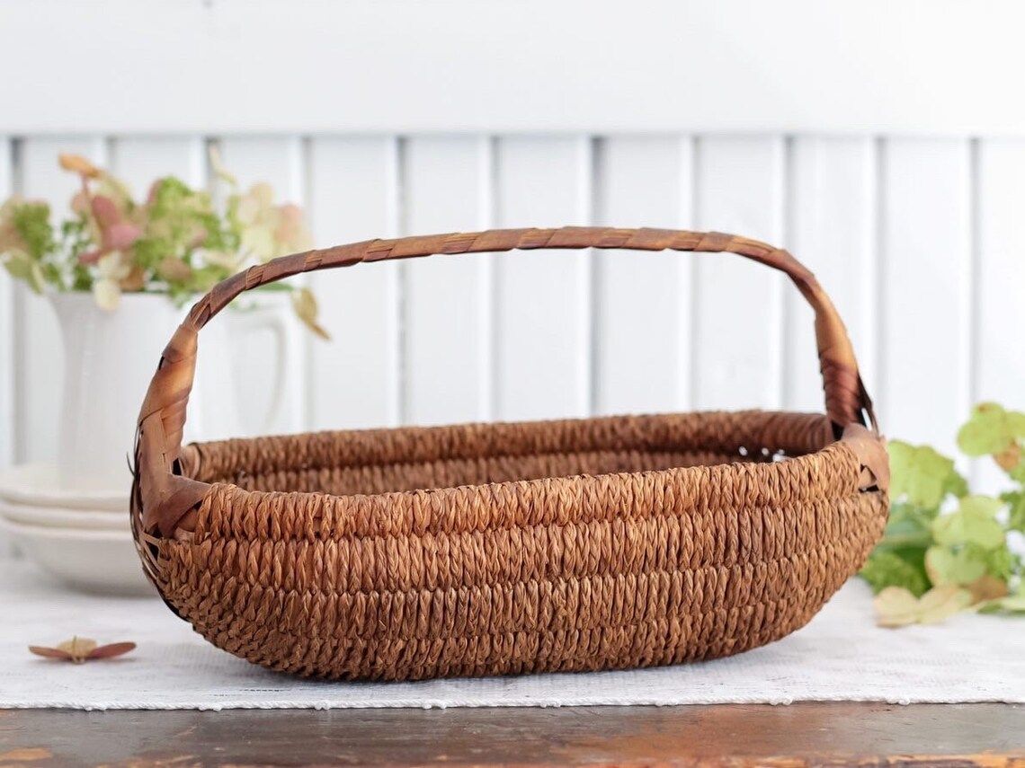 Antique Primitive Oblong Gathering Basket - Etsy | Etsy (US)