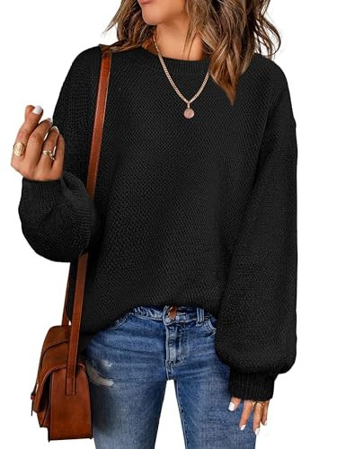 NIeyook Black Sweaters for Women Casual Oversized Long Sleeve Sweater Heathered Crew Neck Warm Tops Fall Fashion 2025 M | Amazon (US)