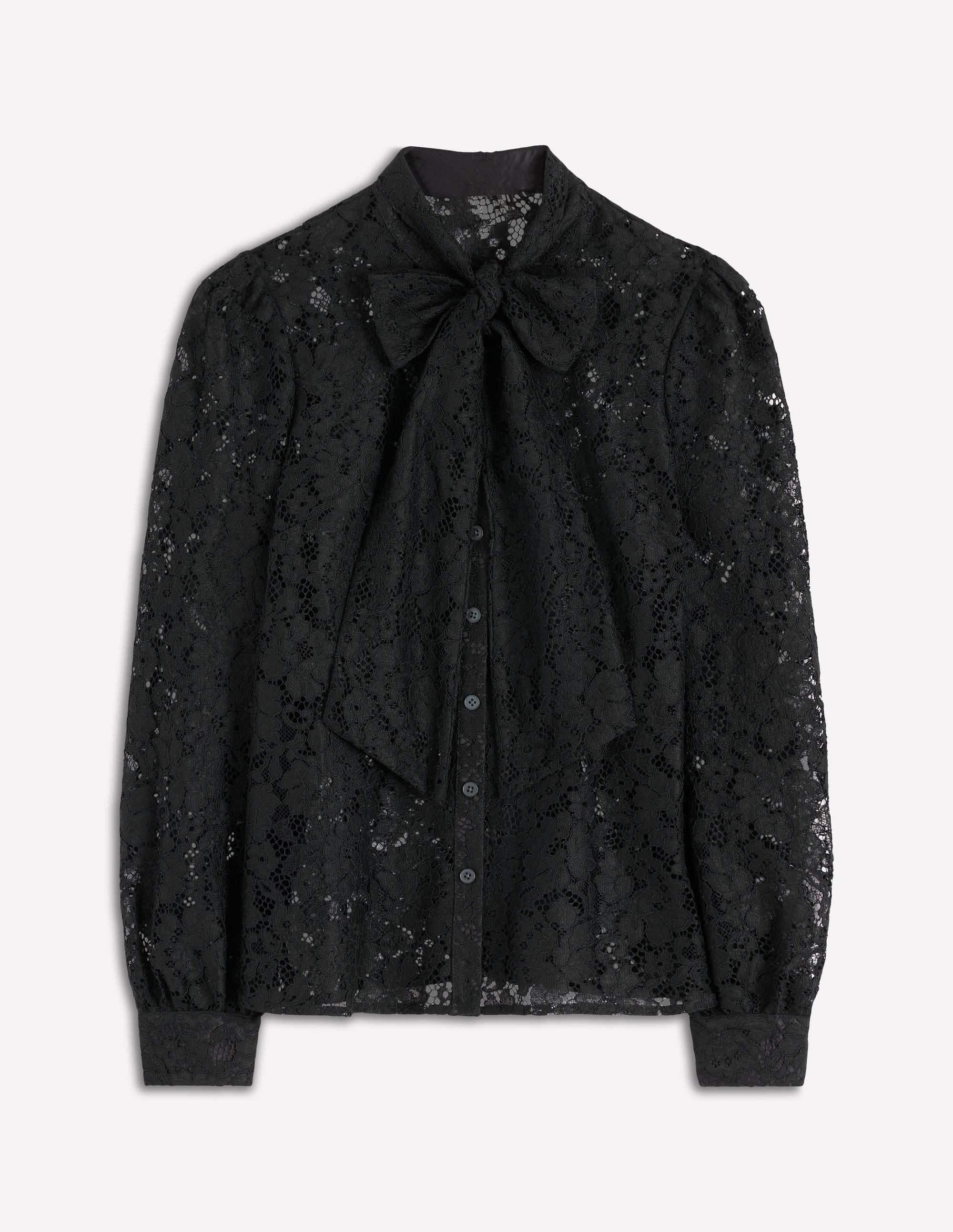 Lace Tie Neck Top-Black | Boden UK