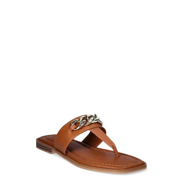 Time and Tru Women's T-Strap Sandals with Chain Accent, Sizes 6-11 | Walmart (US)