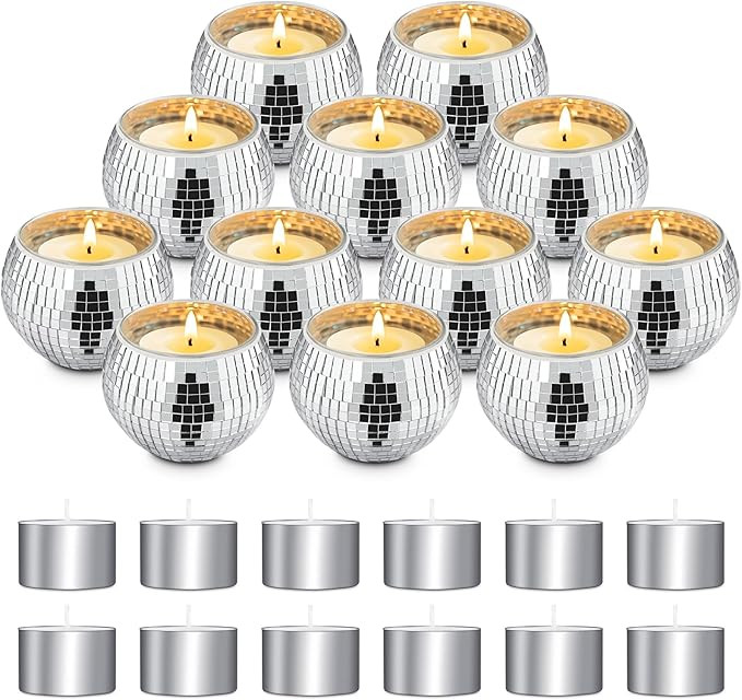 Luditek Disco Ball Candle Holders, 12 Pcs Mirror Silver Decor for Christmas Birthday Wedding NYE ... | Amazon (US)