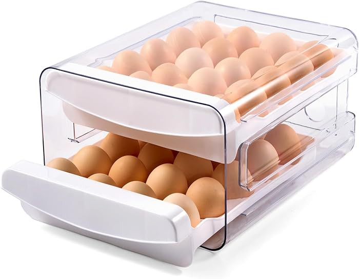 Egg Container Holders Dispenser for Refrigerator 40 Eggs, 2 Tier Clear Stackable Holder Tray with... | Amazon (US)