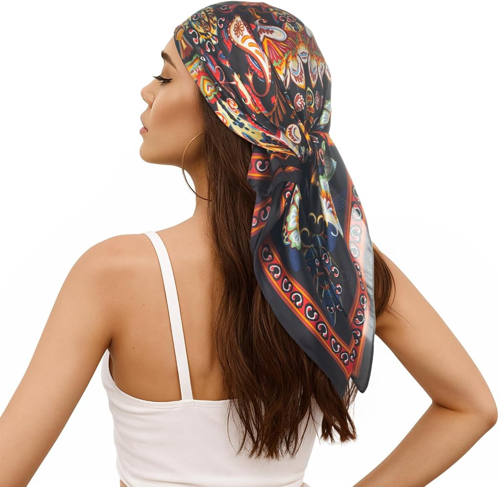 RIIQIICHY Women Head Hair Scarf Like Satin Silk Scarf Sleeping Hair Wrapping Night 27.5" | Amazon (US)