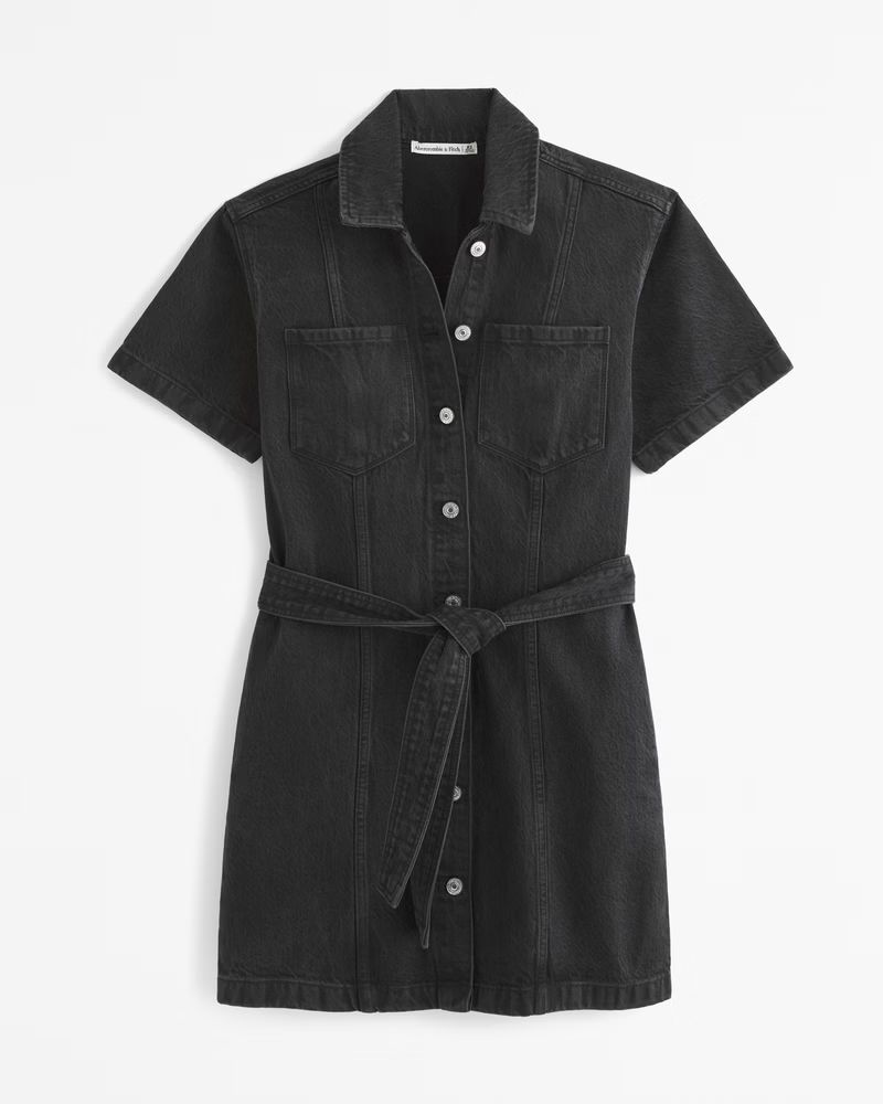 Women's Short-Sleeve Denim Shirt Dress | Women's Dresses & Jumpsuits | Abercrombie.com | Abercrombie & Fitch (US)